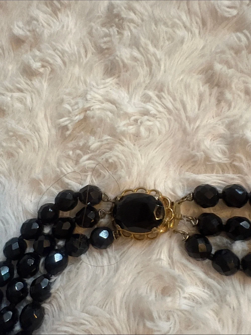 Vintage -Three-Strand Black Faceted Bead Necklace - Women Jewelry